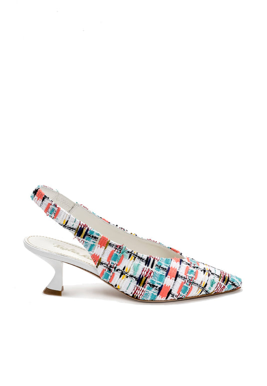 Slingback Pumps aus Tweed in Weiß gemustert