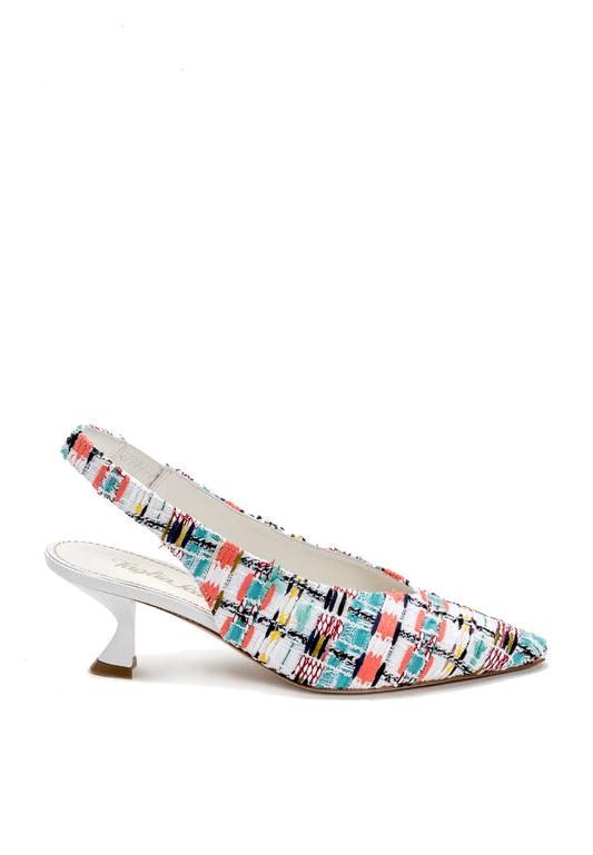 Slingback Pumps aus Tweed in Weiß gemustert