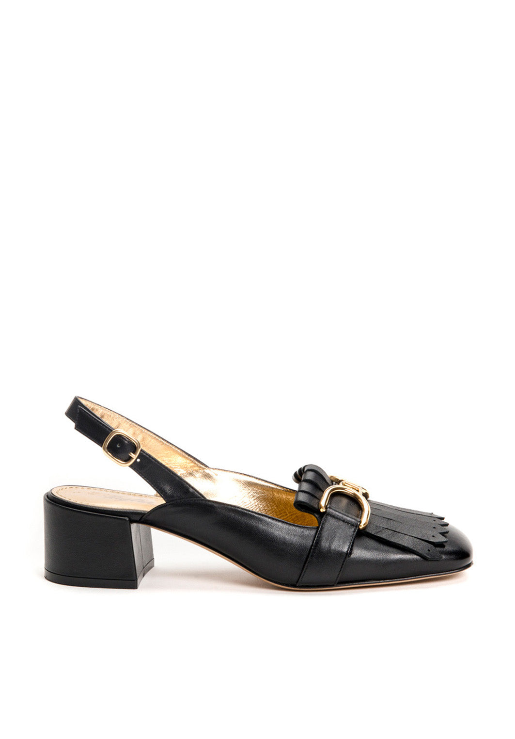 Edle Slingback Pumps Schwarz mit goldener Schnalle