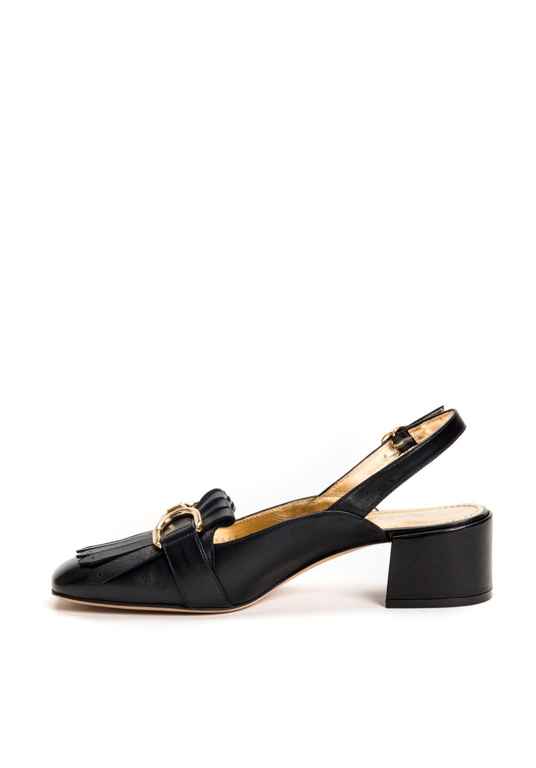 Edle Slingback Pumps Schwarz mit goldener Schnalle