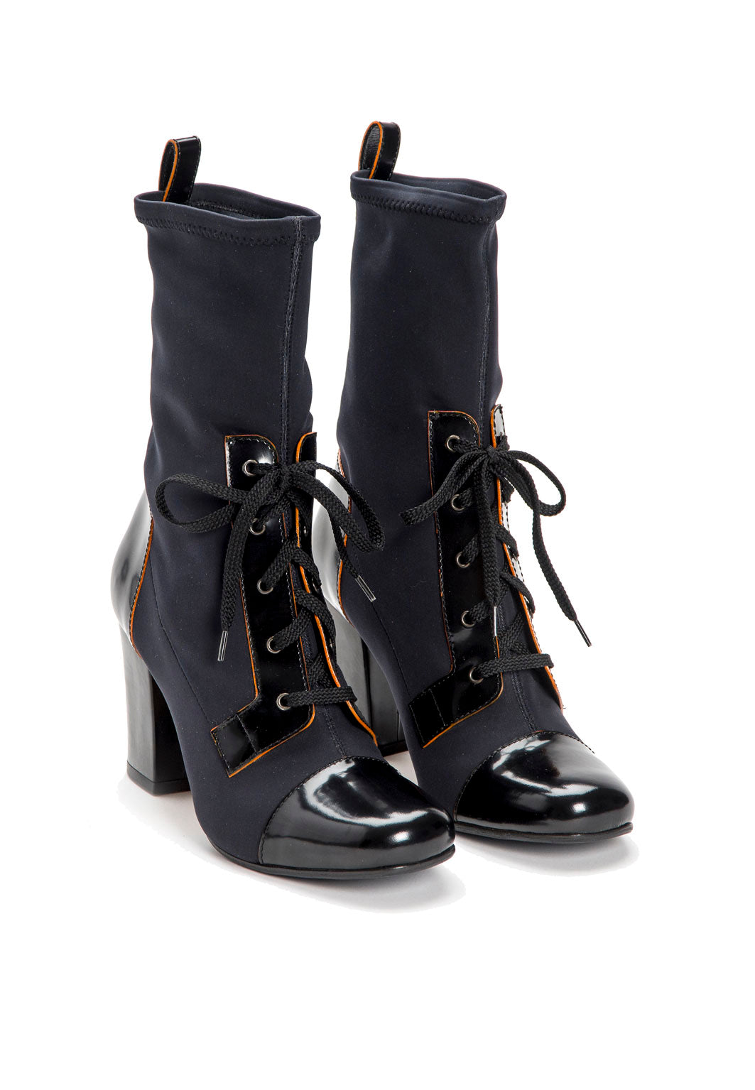 Neopren-Stiefel mit Lederkontrast in Schwarz