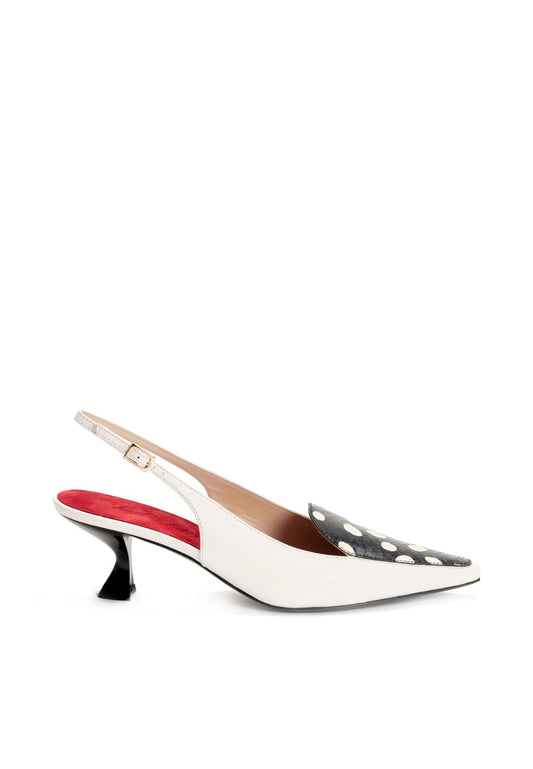 Slingback Pumps mit Polka-Dot-Muster in Weiß