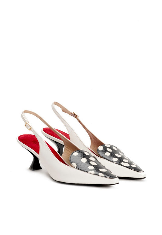 Slingback Pumps mit Polka-Dot-Muster in Weiß