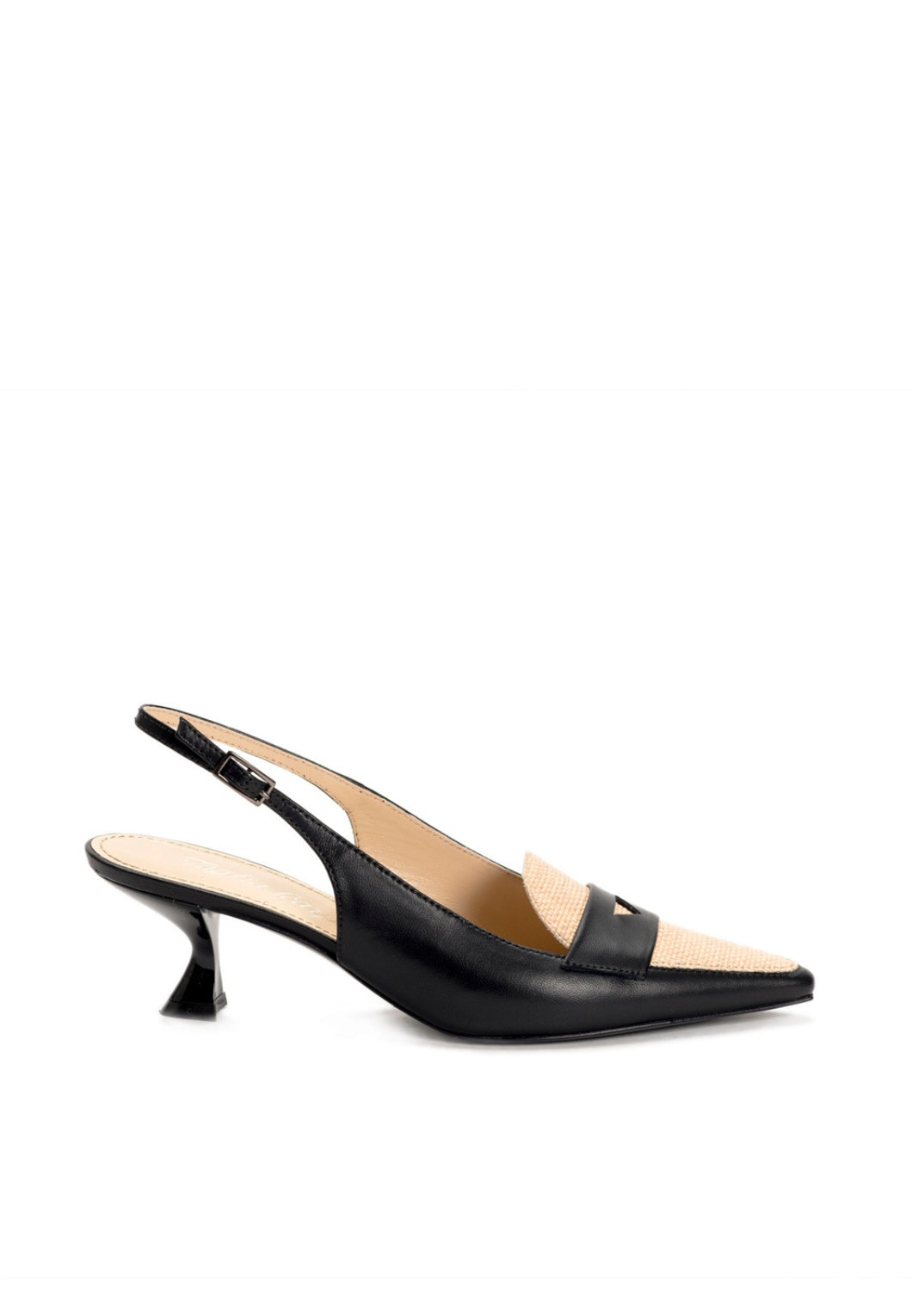 Slingback Pumps mit Kontrastmaterial in Schwarz