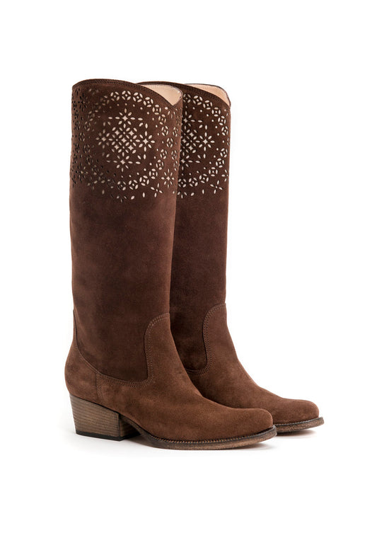 Cowboystiefel mit Cutouts in Braun