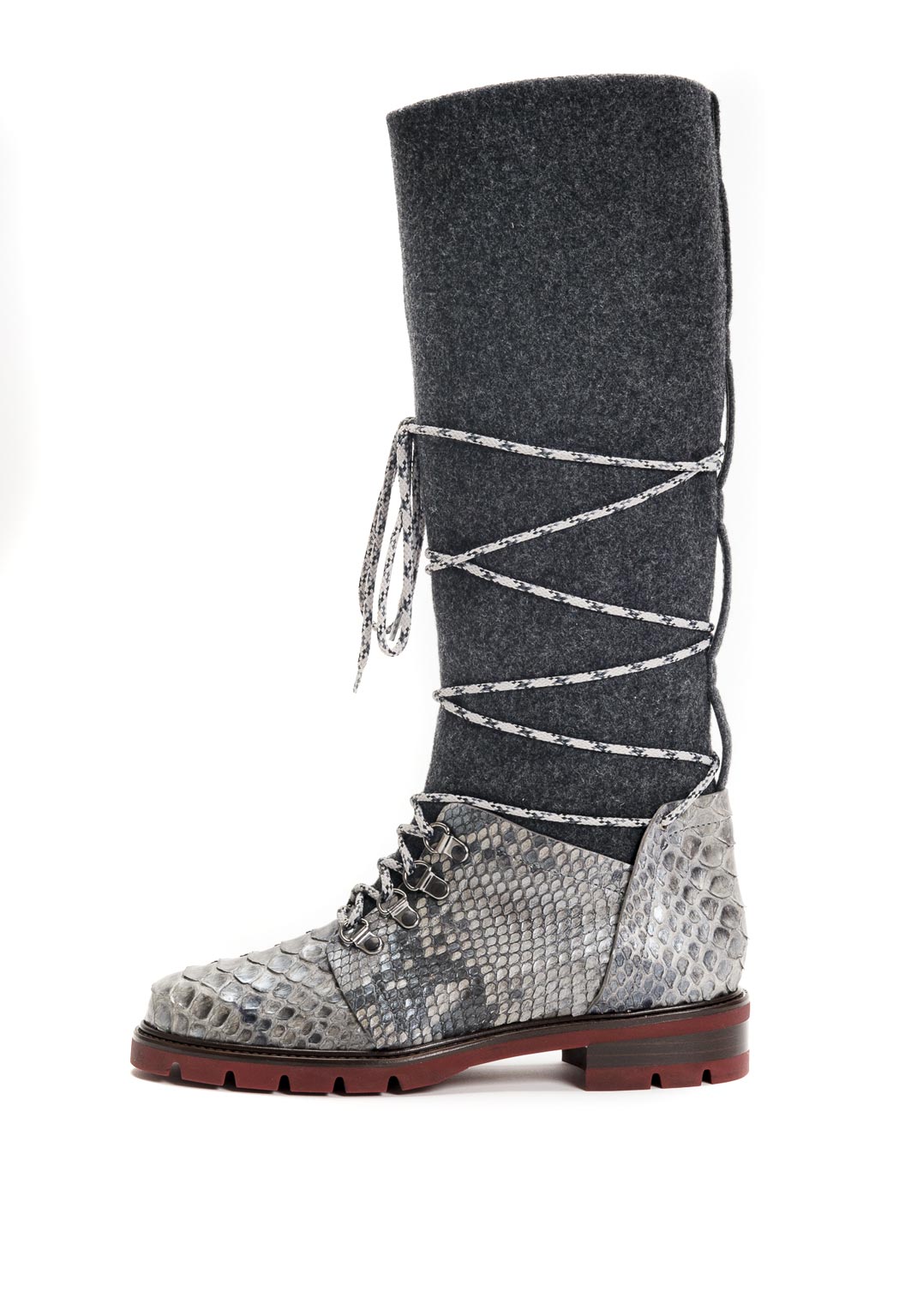 Geschnürte Stiefel aus Loden in Anthrazit