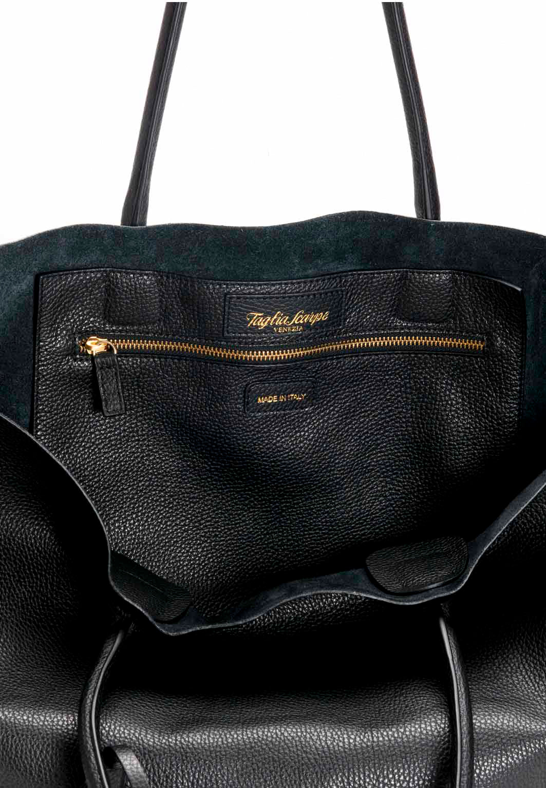 Shopper aus Leder mit Hirschprägung in Schwarz