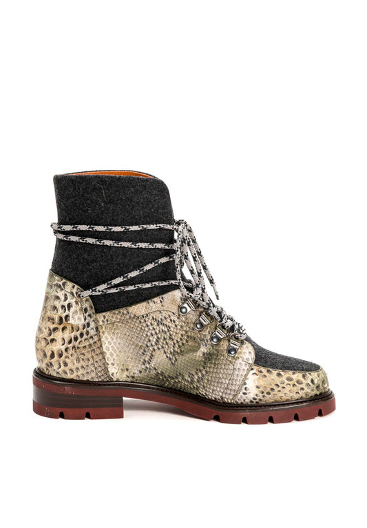 Geschnürte Stiefelette aus Loden in Anthrazit