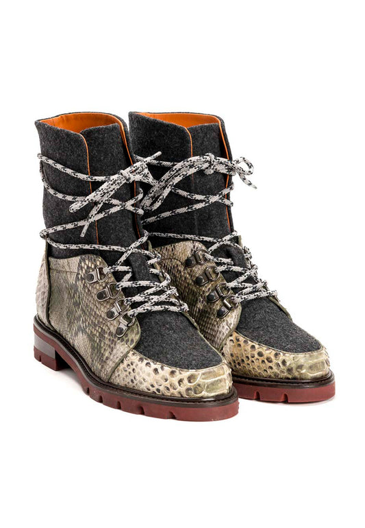 Geschnürte Stiefelette aus Loden in Anthrazit