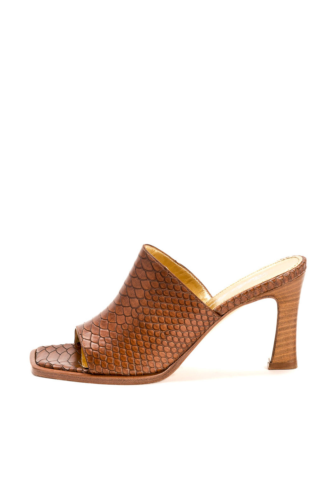 Mule Sandalette mit Holzabsatz in Cognac