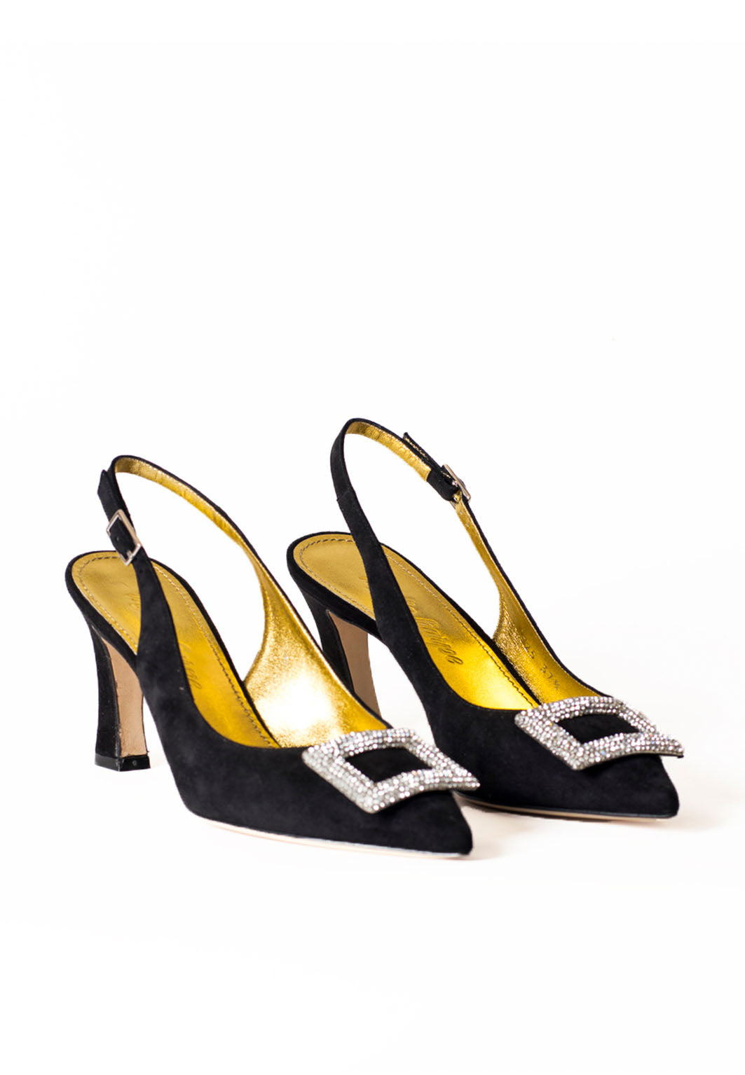 Slingback Pumps mit Brosche in Schwarz