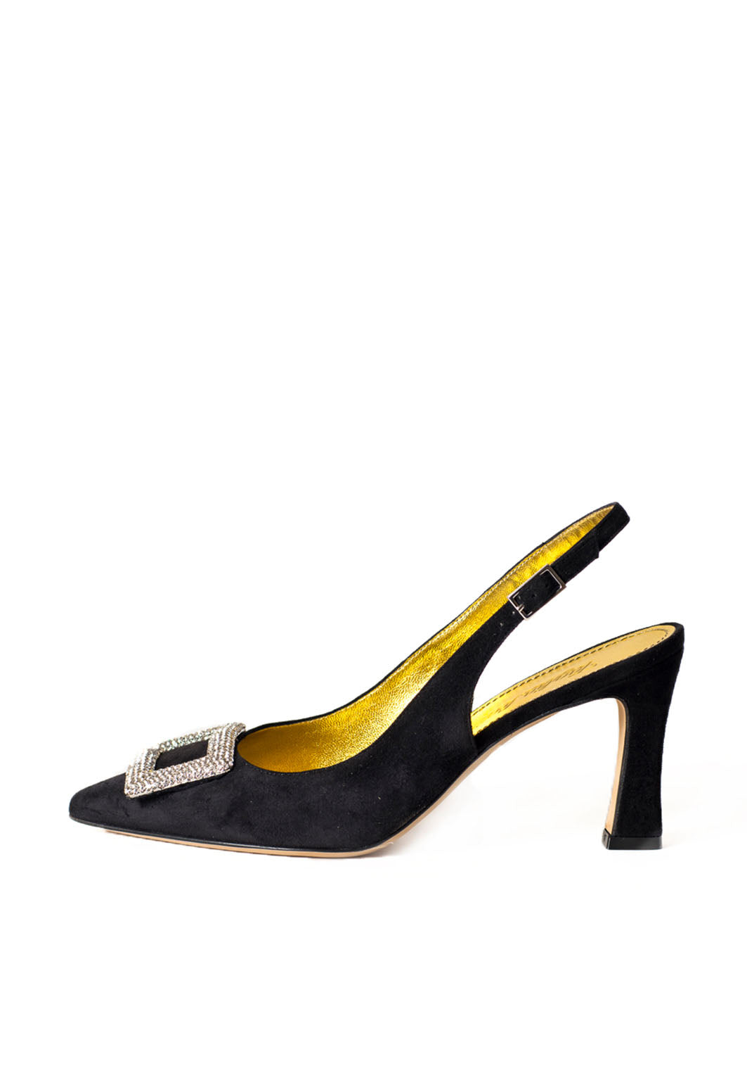 Slingback Pumps mit Brosche in Schwarz