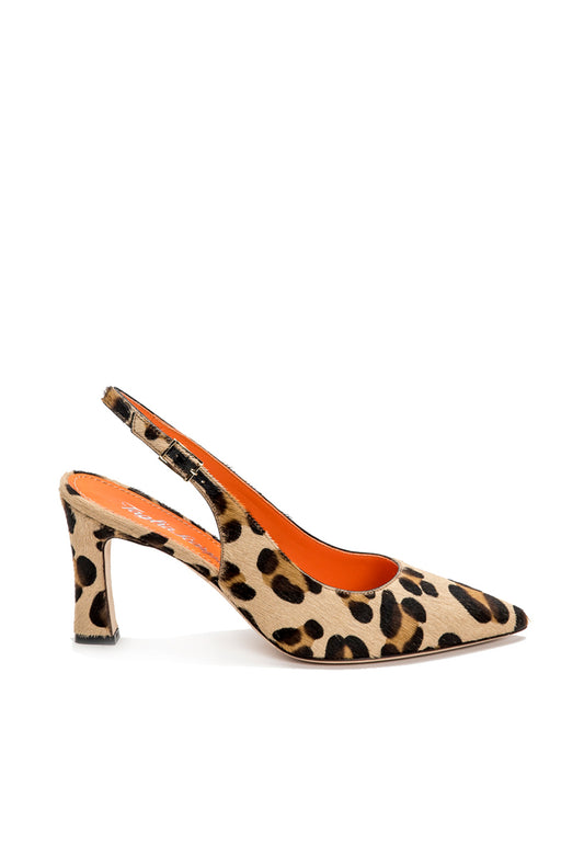 Slingback Pumps mit geschwungenem Absatz in Leomuster