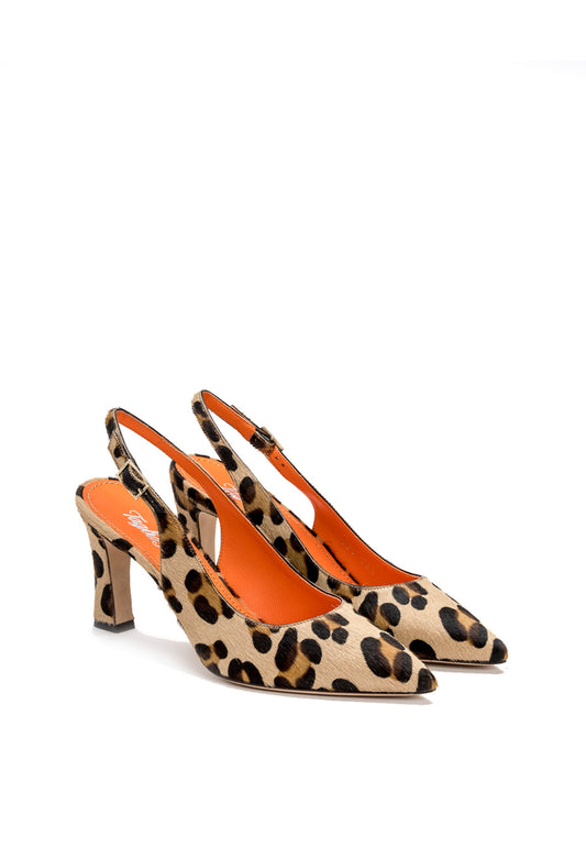 Slingback Pumps mit geschwungenem Absatz in Leomuster