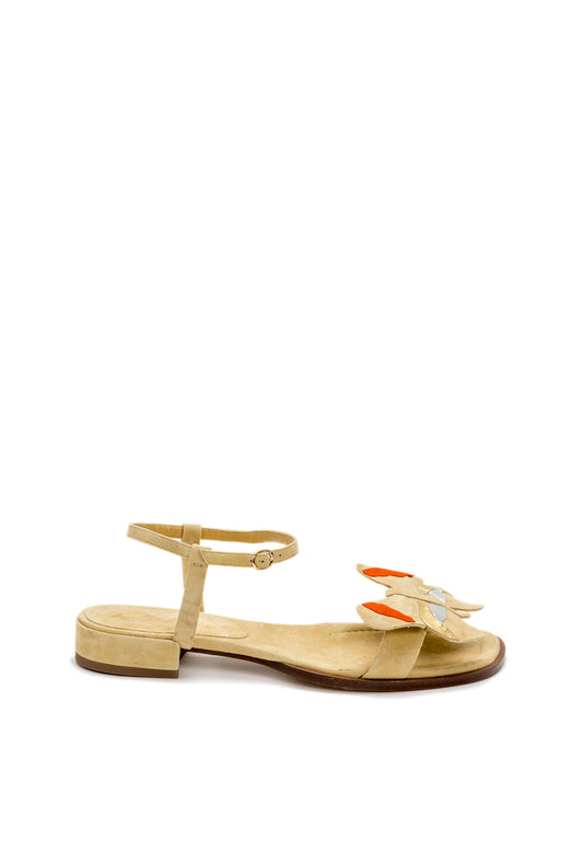 Sandale mit Schmetterlings-Applikation in Beige