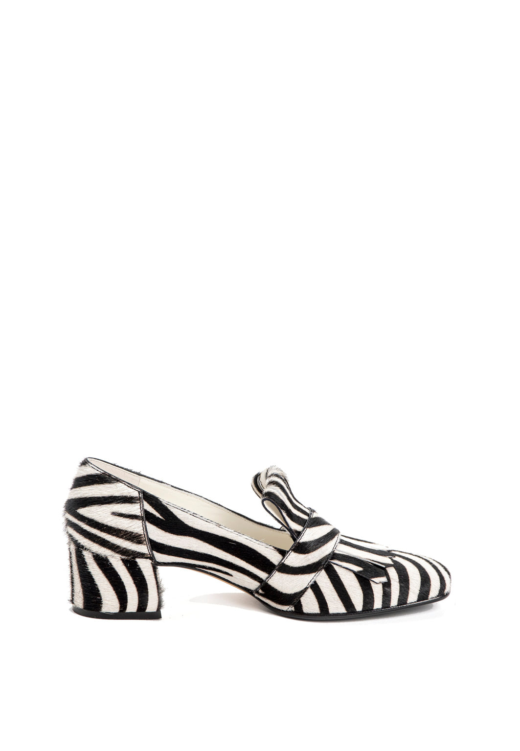Loafer mit Fransen aus Ponyhaar in Zebra-Print
