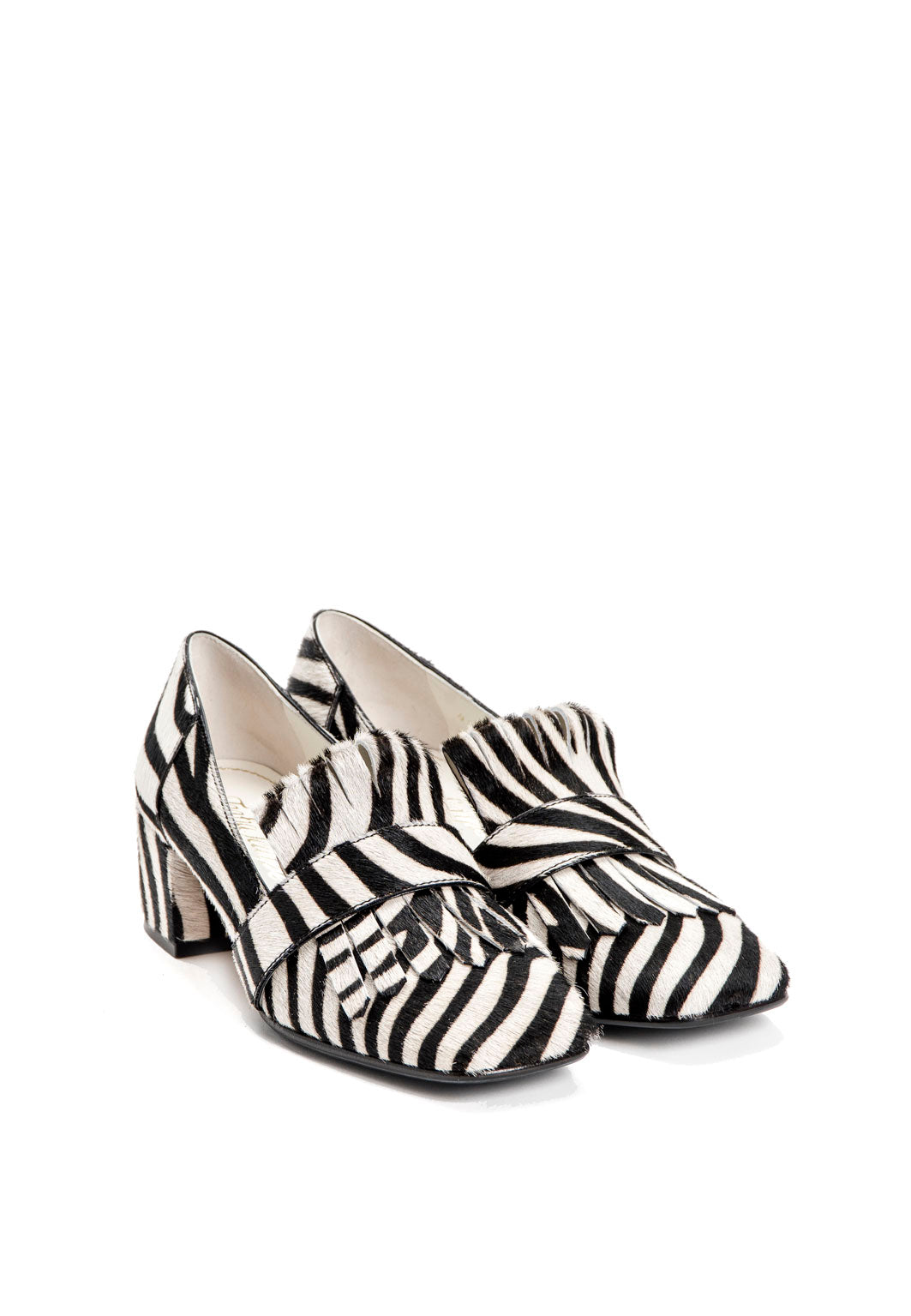 Loafer mit Fransen aus Ponyhaar in Zebra-Print