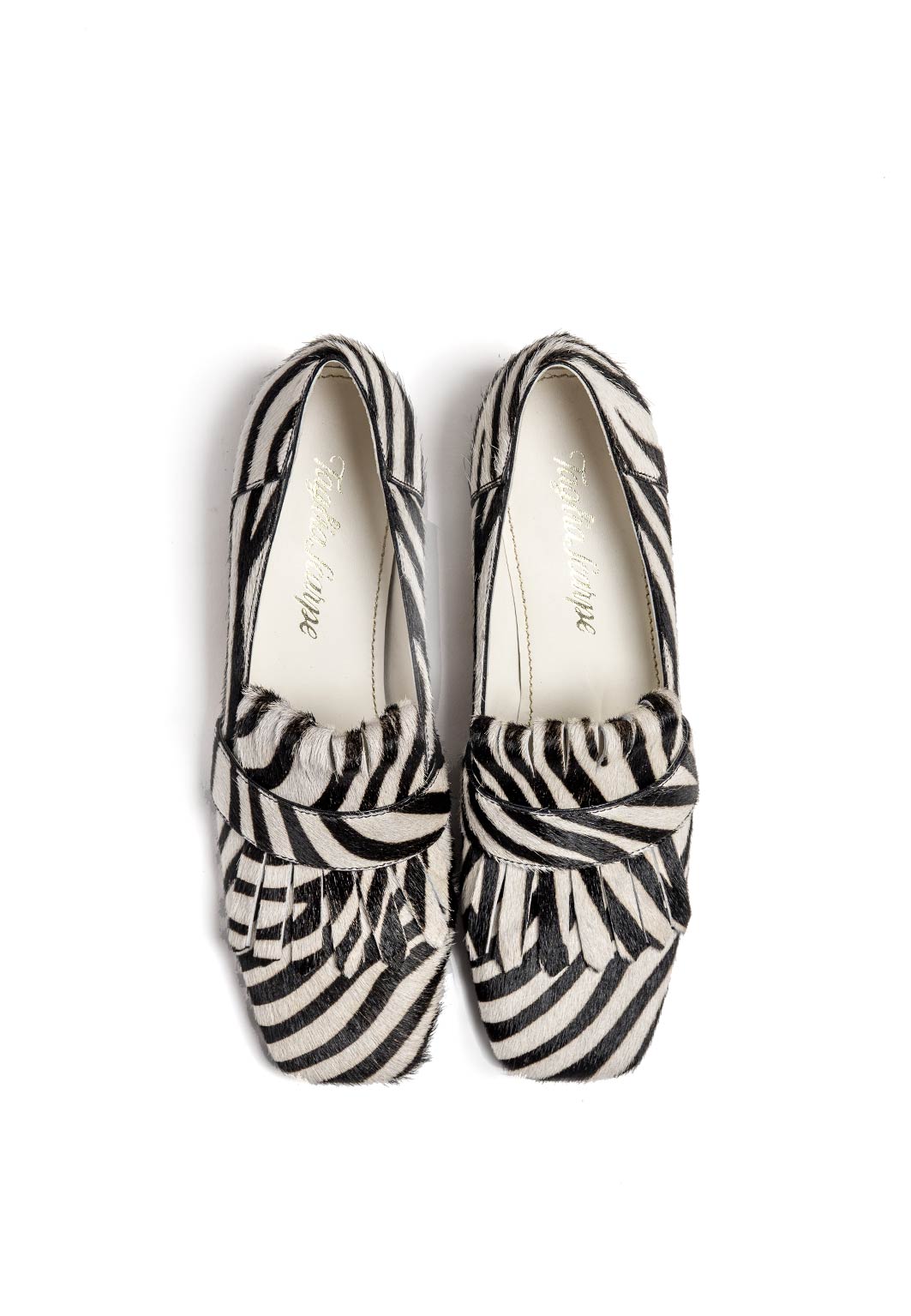 Loafer mit Fransen aus Ponyhaar in Zebra-Print