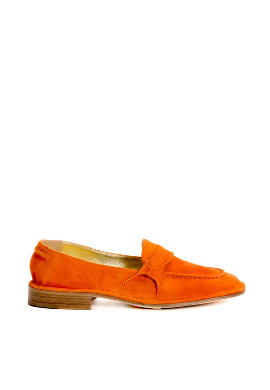 Mokassin aus Veloursleder in Orange