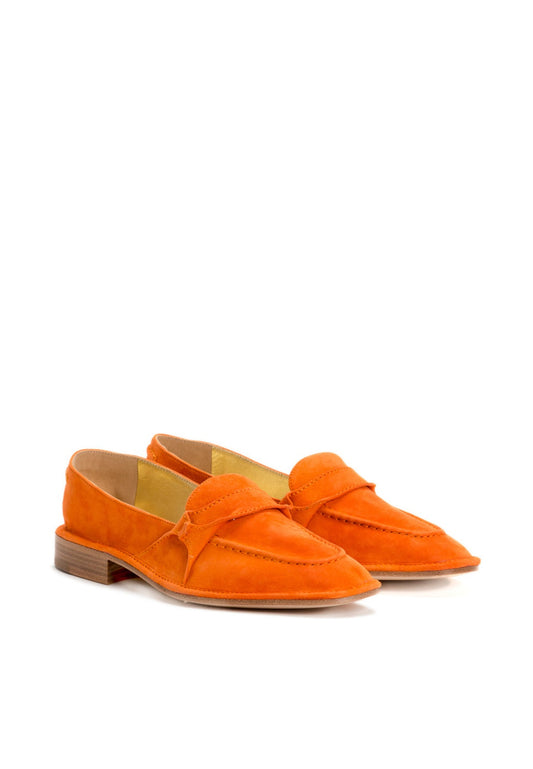Mokassin aus Veloursleder in Orange