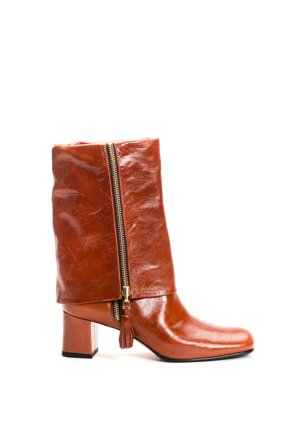 Stiefel mit Absatz in Cognac zum Umschlagen