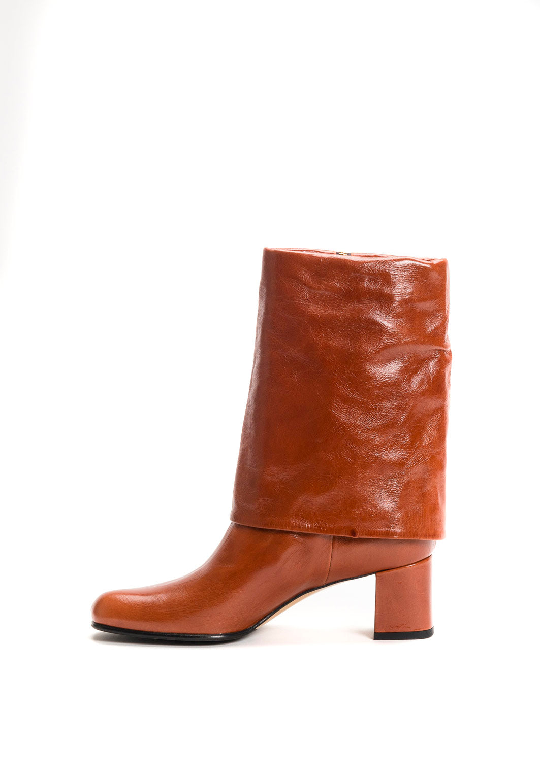 Stiefel mit Absatz in Cognac zum Umschlagen