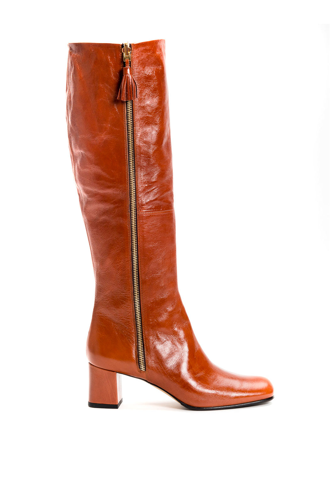 Stiefel mit Reissverschuss in Cognac zum Umschlagen
