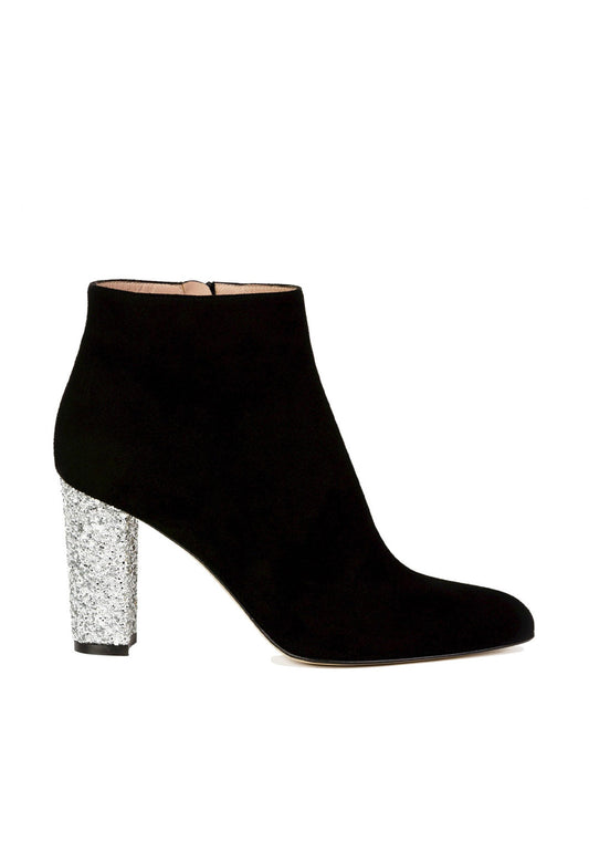 Stiefelette in Wildleder Schwarz  mit Glitzerabsatz