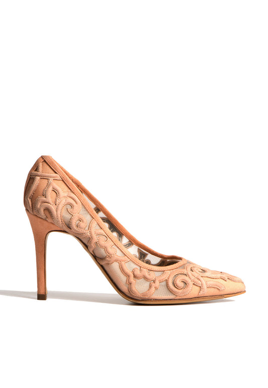 Pumps bestickt, Apricot