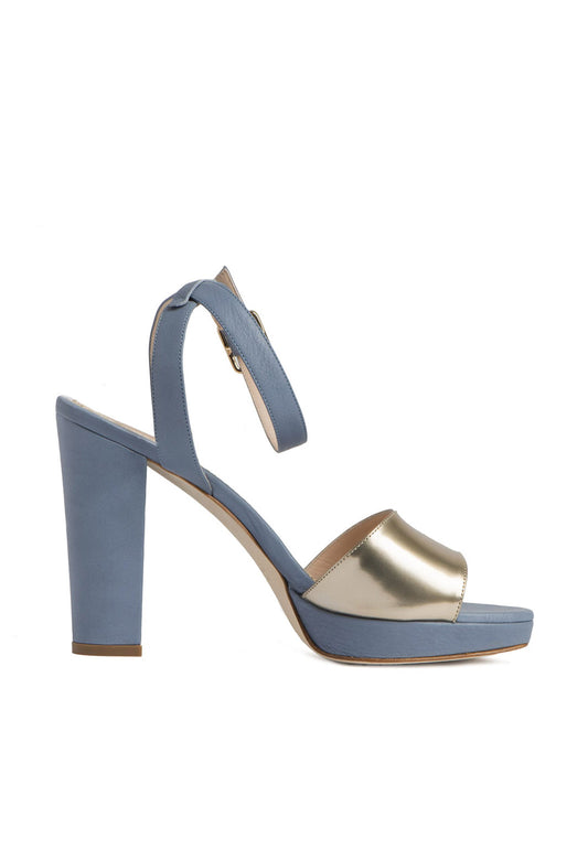 Plateau Sandalette Blau Gold