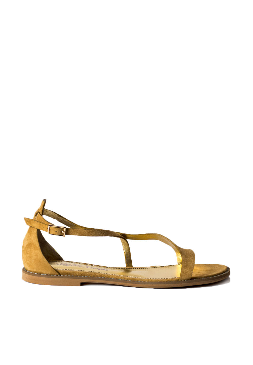 Flache Sandale in Camel & Gold