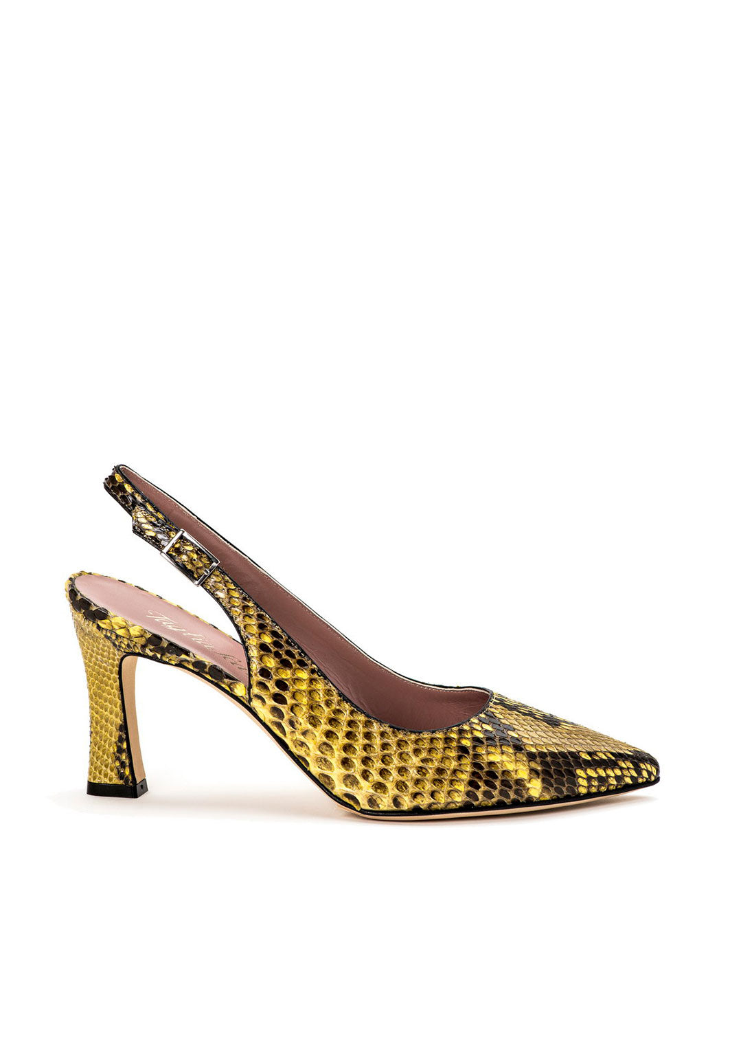 Extravagante Slingpumps aus echtem Schlangenleder in Gelb