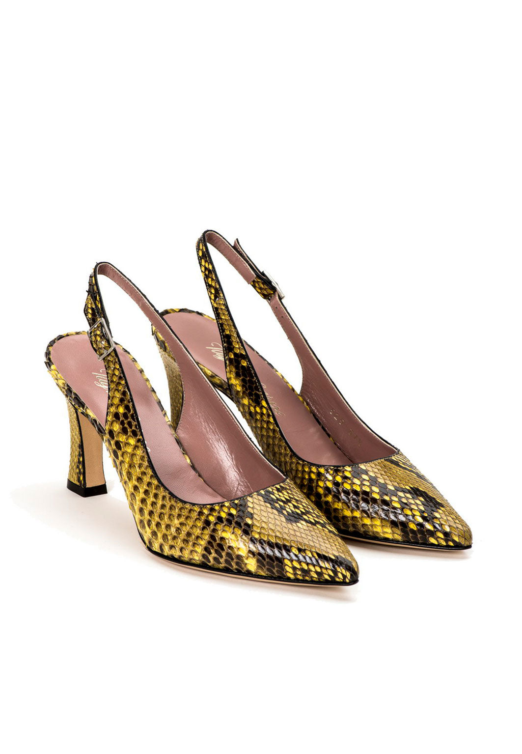 Extravagante Slingpumps aus echtem Schlangenleder in Gelb