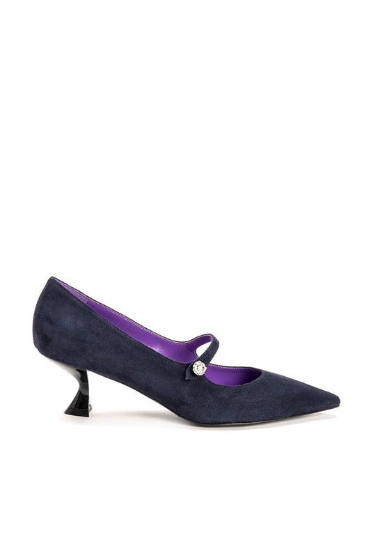Mary-Jane Pumps mit spitzer Kappe in Navy