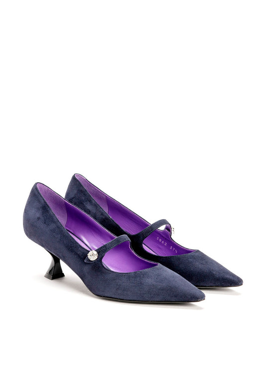 Mary-Jane Pumps mit spitzer Kappe in Navy