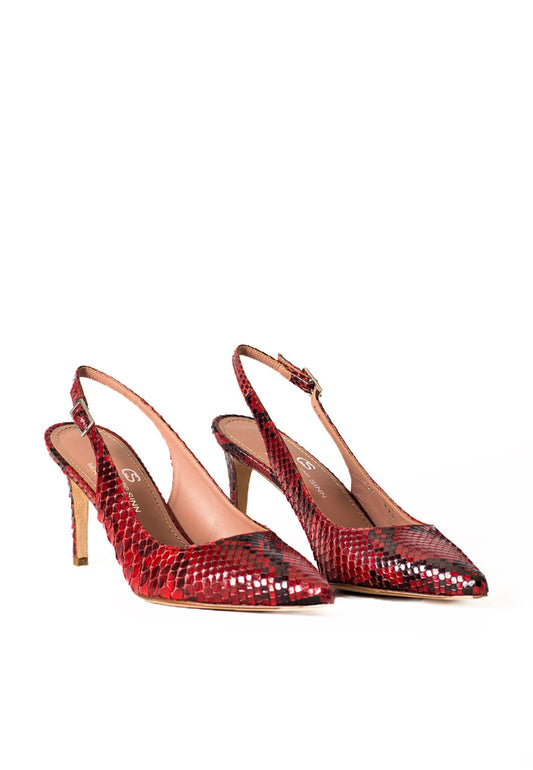 Slingpumps Schlangenleder Rot